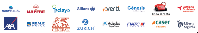 Compañías de seguros concertadas: Mutua Madrileña, Mapfre, Pelayo, Allianz, Verti, Génesis, Línea Directa, Catalana Occidente, AXA, Reale, Generali, Zurich, Adeslas SegurCaixa, FIATC, Caser y Liberty Seguros